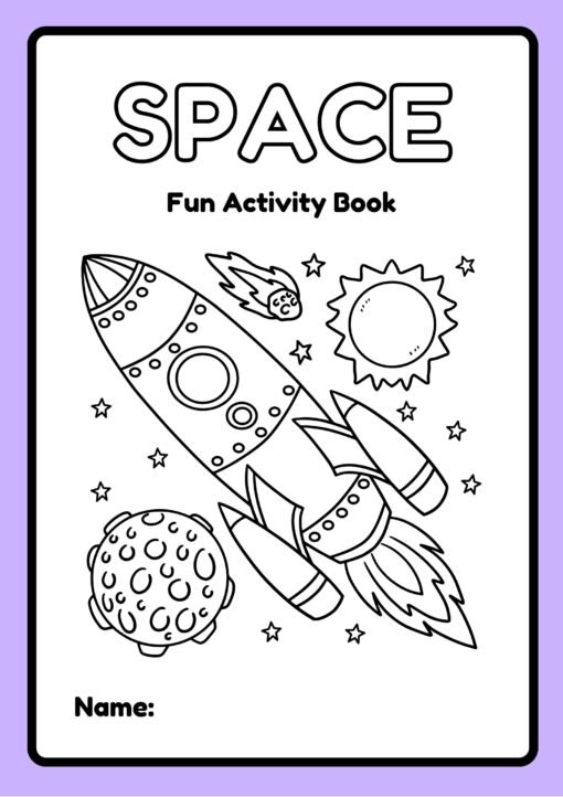 Purple Fun Space Activity Worksheets for Kids