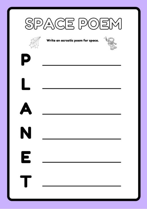 Purple Fun Space Activity Worksheets for Kids